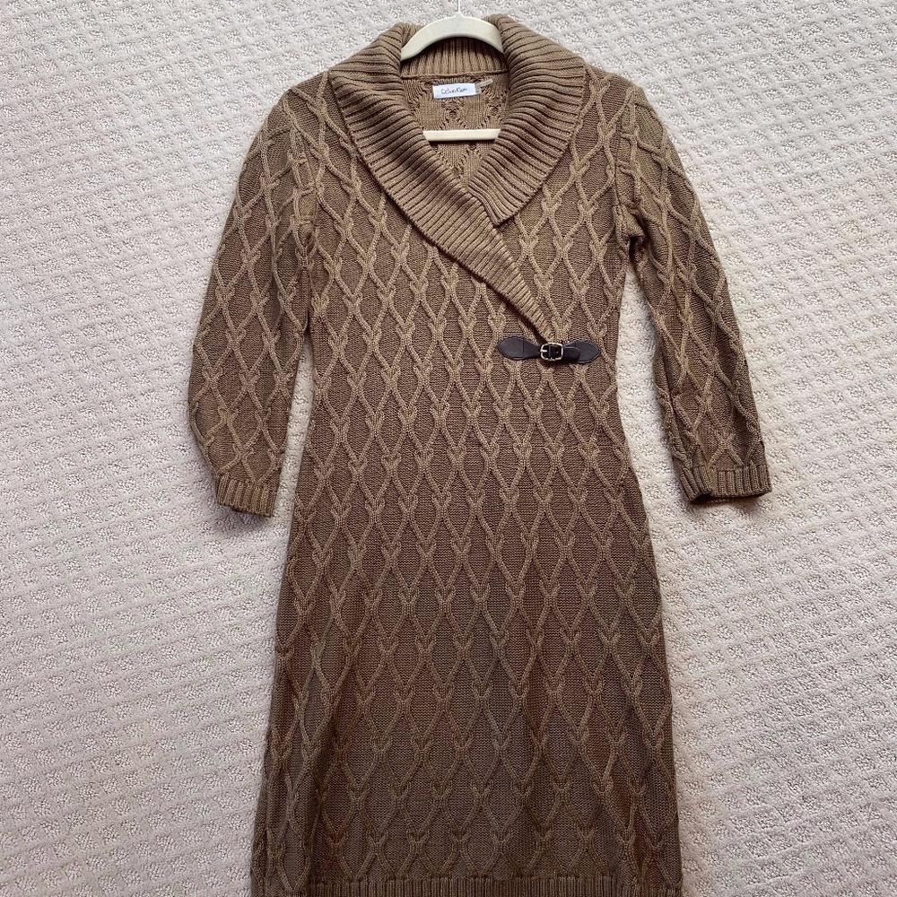 Calvin Klein Sweater Dress with leather waist belt
